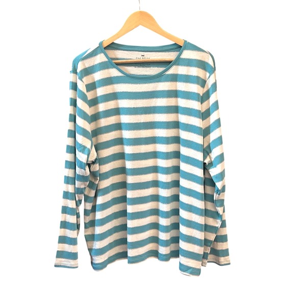 Talbots Plus 3X Long Sleeve Blue White Striped Tee Metallic Casual Top Relaxed - Picture 1 of 5